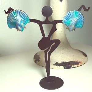 Vintage Glitter Mermaid Scalloped Shell Earrings